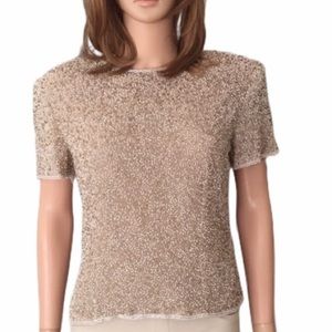 Vintage Adrianna Papell Silk Beaded short sleeve zipper closure Top